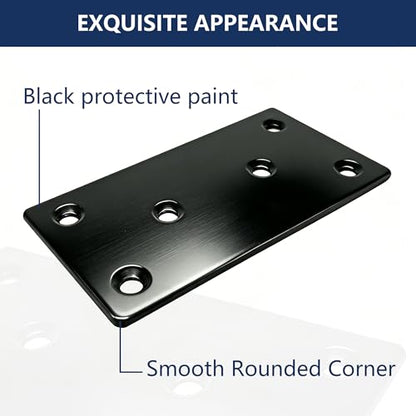 4 Pack Flat Mending Plate 4 x 2 Inch, Heavy Duty Black Stainless Steel Straight Brace Bracket for Wood, Furniture & Shelf Repair, Wood Connector Plate with Countersunk M4 Screws - size: 2"x4"