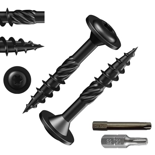 Wensilon (1 lbs)#8 x 1-1/4" Lag Screws, Structural Wood Screw, Heavy Duty Construction Screw, Rust Resistant, Washer Head, Black Coated Exterior Wood Screws, Star Drive with Bit - color: Black, size: #8 x 1-1/4"