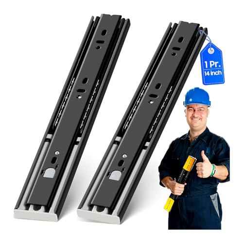 YENUO Push to Open Drawer Slides Full Extension Rail 12 14 16 18 20 22 24 inch handleless Side Mount Dresser Cabinet Bracket Replacement Ball Bearing Tracks kit Guide Runner 100 lb 1 Pair - color: Black-Push Open, size: 14 Inch