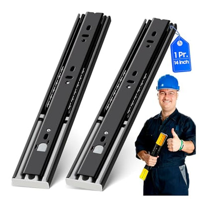 YENUO Push to Open Drawer Slides Full Extension Rail 12 14 16 18 20 22 24 inch handleless Side Mount Dresser Cabinet Bracket Replacement Ball Bearing Tracks kit Guide Runner 100 lb 1 Pair - color: Black-Push Open, size: 14 Inch