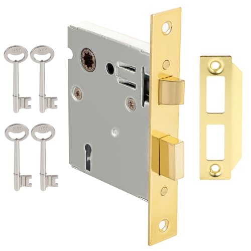 Mortise Lock Set Interior Door, Old Door Lock Replacement Parts, Antique Vintage Door Lock Hardware, Skeleton Keys and Reversible Latch, Mortise Lock Kit, Polished Brass Finish - color: Polished Brass