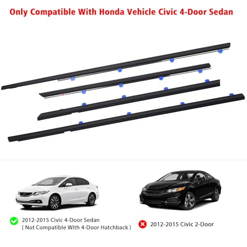 ZONFANT 4 Pcs Car Outer Door Window Moulding Trim Weatherstrip Seal Belt Compatible with Honda Vehicle 2012-2015 Civic, Replace#72450-TR0-A01 72410-TR0-A01 72950-TR0-A01 72910-TR0-A01 - size: 2012-2015