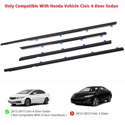 ZONFANT 4 Pcs Car Outer Door Window Moulding Trim Weatherstrip Seal Belt Compatible with Honda Vehicle 2012-2015 Civic, Replace#72450-TR0-A01 72410-TR0-A01 72950-TR0-A01 72910-TR0-A01 - size: 2012-2015