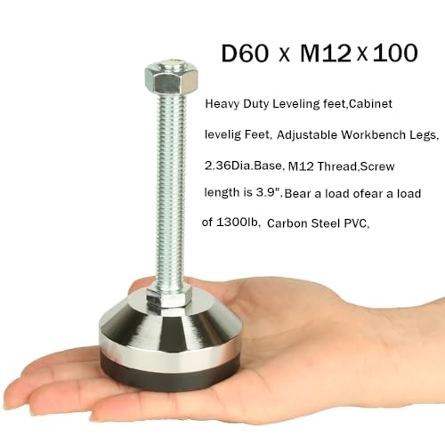 Heavy Duty Leveling Screw Leg,Leg Leveler 2.36" Dia Base,Adjustable Leveling feet M12 Thread, 1300 Lb Capacity,Capacity for Workbench, Machine, Cabinet, (D60xM12x100,4 Pcs,Black) - size: D60xM12x100,4 Pcs
