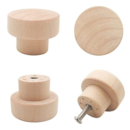 10PCS Wood Knobs Flat Top Round Cabinet Knobs 1.39"(35mm) Unfinished Wooden Dresser Drawer Pulls Kitchen Cabinet Handles - color: Flat Top Unfinished, size: 10 Pieces