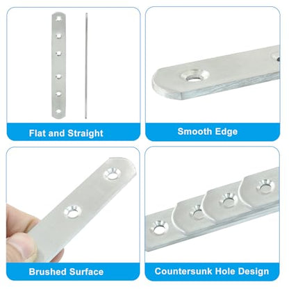4 Pack 6 Inch Stainless Steel Flat Plate Straight Bracket Flat Metal Brace Bracket, 160mm Metal Brackets Mending Repair Plate Brace with Screws for Wood Straight Brace - size: 6"-160mm-Silver