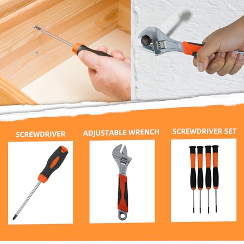 45 Piece Tool Kit Basic Home Repair Tool Set,General Household Tool Kit with Plastic Tool box,Perfect for Outdoor working,Office & College Dorm.Tools mainly include hand saw,wrench,hammer,Screwdriver - size: 45 Pcs