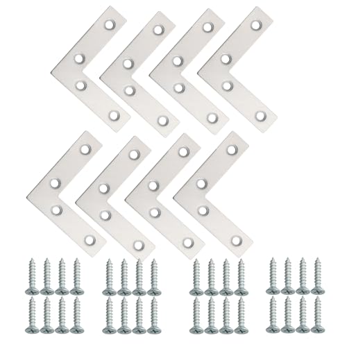 Alise L Flat Brackets,Corner Bracket Corner Brace Mending Plate Repair 60mm x 60mm Stainless Steel Flat Braces for Wood Tables, Chairs, Sofas, Beds, Cabinets, Doors and Windows,Brushed,Pack of 8 - size: 60x60mm(8Pcs), style: Brushed