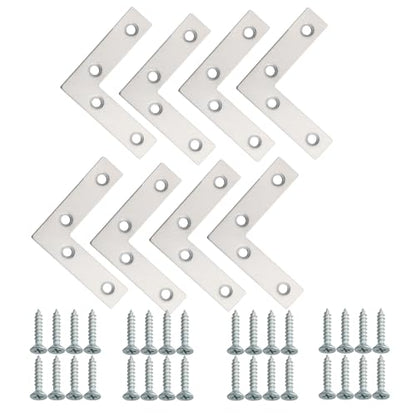 Alise L Flat Brackets,Corner Bracket Corner Brace Mending Plate Repair 60mm x 60mm Stainless Steel Flat Braces for Wood Tables, Chairs, Sofas, Beds, Cabinets, Doors and Windows,Brushed,Pack of 8 - size: 60x60mm(8Pcs), style: Brushed
