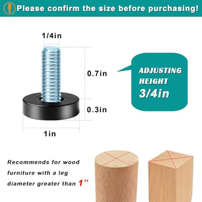 4 Set 1/4" Thread Furniture Feet Levelers, Adjustable Table Leg Screws, Height Adjuster Leveler with T-Nut for Tables,Cabinets,Chairs (1/4''-8 PCS) - size: 1/4''-8 PCS