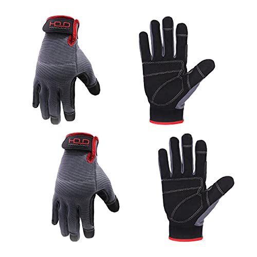 HANDLANDY Work Gloves for Men & Women, Utility Mechanic Working Gloves Touch Screen, Flexible Gardening Gloves for Yard - color: Grey (2 Pairs), size: Medium (Pack of 2)