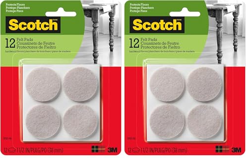 Scotch Felt Pads 12 PCS Beige, Felt Furniture Pads for Protecting Hardwood Floors, 1.5" inch Round, Easy-to-Apply, Self-Stick Design, Reliable Protection from Nicks, dents and Scratches (SP803-NA) - size: 1.5" Round (Pack of 2)