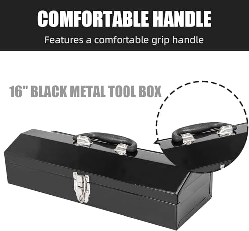 Portable Tool Box, 16inches Metal Tool Box, 4 Non-Slip Foot Pads, Ideal for Trailer, Mechanic, DIY-ers, Car Toolbox, Workshops, Garages, Repair Shops,Black - size: 1P-16in-Black