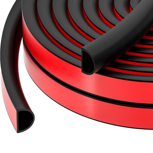 RAINFLOW 20FT Weather Stripping Door Seal - Self Adhesive Door Weather Stripping,D Shaped Silicone Seal Strip for Doors Frame,Window Seals (Black 3/8" W × 1/4" T)