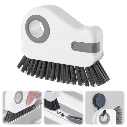 2 in 1 Groove Cleaning Brush, Window Track Cleaning Tools, Multifunction Window Track Cleaner with Hard Bristle and Hidden Scraper, Crevice Brush for Sliding Door Track, Window Seal, Sill (Gray) - color: Gray