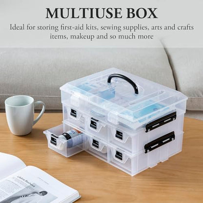MyGift 11 Inch Clear Plastic Storage Box Container, Arts and Crafts Sewing Supplies Organizer Case with Black Accents, 24 Customizable Compartments, and 6 Drawers with Removable Dividers - color: Black
