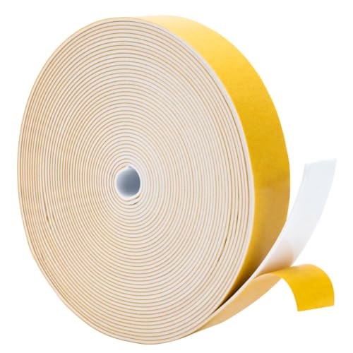 Yotache White Foam Strips Adhesive 1" x1/16, Close Cell Foam Rubber Weather Stripping Tape Seal for Doors Insulation, Total 33 Feet Long - size: 1"x1/16"x33ft