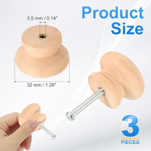 PATIKIL Bifold Door Hardware, 3Pcs 3.8 Inch Bi-Fold Door Round Wood Knob Cabinet Knobs Bifold Closet Door Hardware Repair Part Kit for Folding Closet Sliding Door, Brown