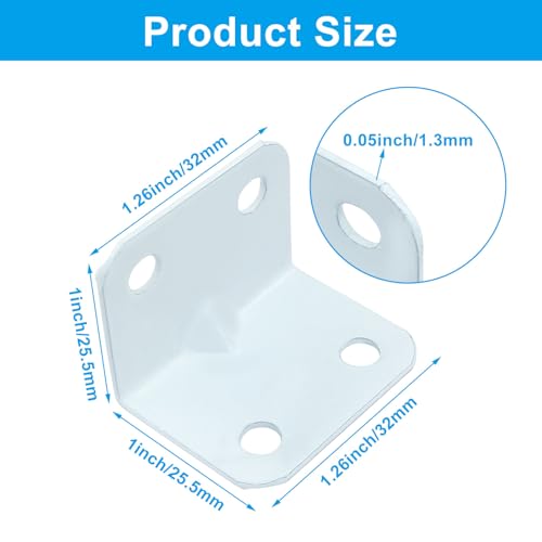 White Metal Corner Bracket, 4 Holes 1x1x1.26inch L Shape Corner Brace, 90 Degree Right Angle Bracket for Wood Shelves Cabinet Furniture - 12Pcs