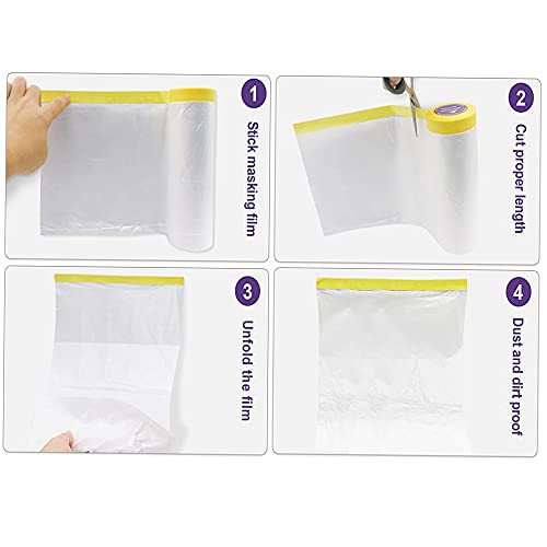 Pre-Taped Masking Film for Painting Painters Plastic Sheeting with Automotive Paint Tape and Drape for Covering Cars, Walls, Windows and Furniture Protection (Size -5 x 65-Feet) - style: 5-feet X 65-feet