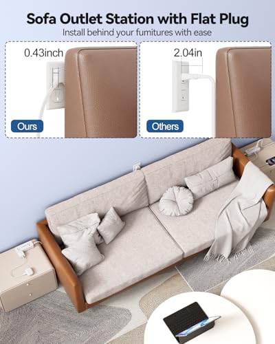 PD30W Split Extension Cord 10FT (5FT on Each Side), Single Flat Plug Twin Extension Cord with 4 AC Outlets, 2 USB-A & 3 USB-C, Nightstand Charging Station for Bedroom, His and Hers - size: 5ft (Pd)