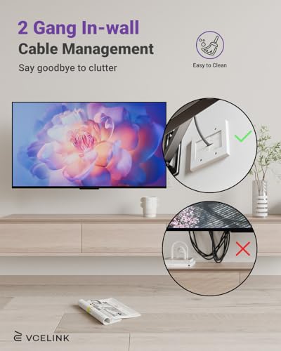 VCELINK 2 Gang Brush Wall Plate, Cable Pass Through Wire Hider for Cable Management, Ethernet Cables, HDMI Cables and Home Theater Systems, 2 Pack - color: White
