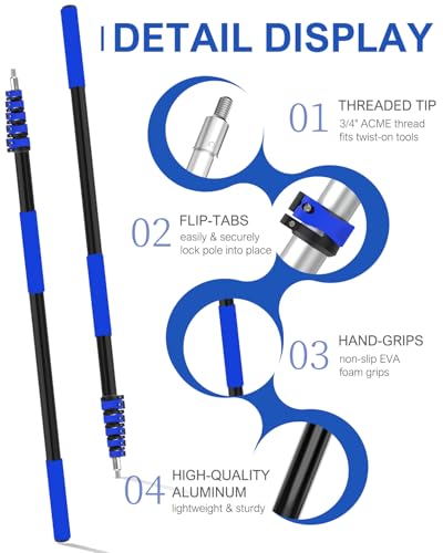 30Ft Reach Solar Panel Cleaning Brush Kit with 5-24ft Telescoping Pole, Water Fed Window Cleaner Tool with 20" Brush, Soap Dispenser, Cobweb Duster, Squeegee for Roof, CV, Gutter, Boat, Deck - color: Blue