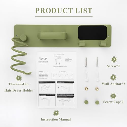 BSICPRO Hair Dryer Holder-3 in 1 Blow Dryer Holder-Metal Bathroom Hair Tool Organizer Wall Mounted-Bathroom Organizer for Hairdryer Curling Iron Flat Iron (Sage) - color: Sage Green