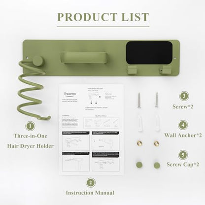 BSICPRO Hair Dryer Holder-3 in 1 Blow Dryer Holder-Metal Bathroom Hair Tool Organizer Wall Mounted-Bathroom Organizer for Hairdryer Curling Iron Flat Iron (Sage) - color: Sage Green