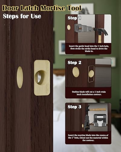 Door Latch Mortise Tool, Grey, Metal, for 1-3/4' or 1-3/8' Thick Doors, Professional Door Latch Installation Kit