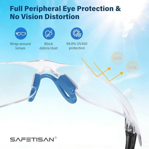 Clear Safety Glasses 6PK, Protective Eyewear UV Protection ANSI Z87.1 Crystal Clear Safety Goggles Scratch Impact Resistant Eye Protection with Soft Nose Pieces, Clear Lens Blue Temples - color: Clear Lens Blue Temples
