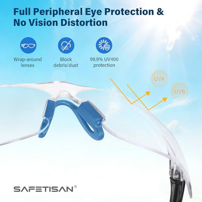 Clear Safety Glasses 6PK, Protective Eyewear UV Protection ANSI Z87.1 Crystal Clear Safety Goggles Scratch Impact Resistant Eye Protection with Soft Nose Pieces, Clear Lens Blue Temples - color: Clear Lens Blue Temples