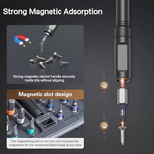 Bomivoi 42 in 1 Magnetic Screwdriver Set, DIY Ratchet Screwdriver Set, Multi Bit Magnetic Drive Set with Detachable Ratchet Handle, Portable Compact Repair Tool Kit for Furniture Computer Bicycle Gray - color: Grey