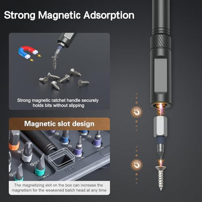 Bomivoi 42 in 1 Magnetic Screwdriver Set, DIY Ratchet Screwdriver Set, Multi Bit Magnetic Drive Set with Detachable Ratchet Handle, Portable Compact Repair Tool Kit for Furniture Computer Bicycle Gray - color: Grey