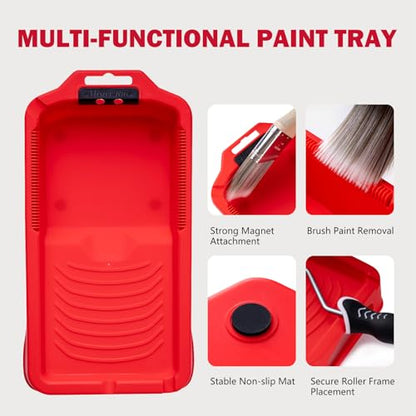 Mister Rui 4 Inch Paint Roller Kit, 12-Piece Mini Roller Set with 6 Microfiber Sleeves, Tray, Liner & Cover, Handle, 1.5" Angled Brush - for Walls, Cabinets, DIY & Pro Painting