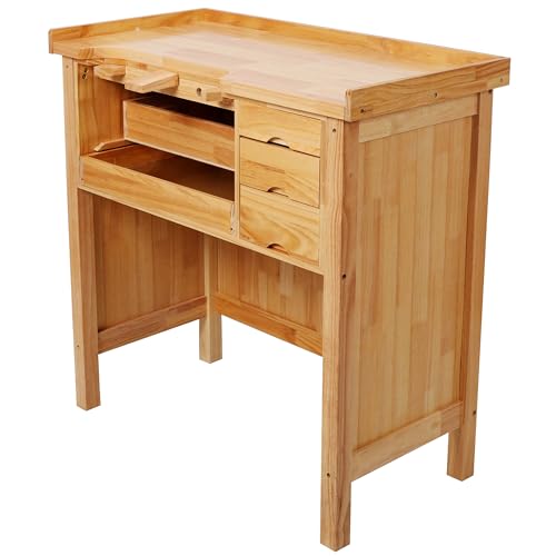 Montary 39-Inch Solid Wood Jewelry Workbench - Heavy Duty Jewelry Bench with Mandrel Tray & Metal Liner Pan & Practical Storage Drawers for Jewelry Making & Repair Station - size: 3 Drawers-39" Jewelry Bench