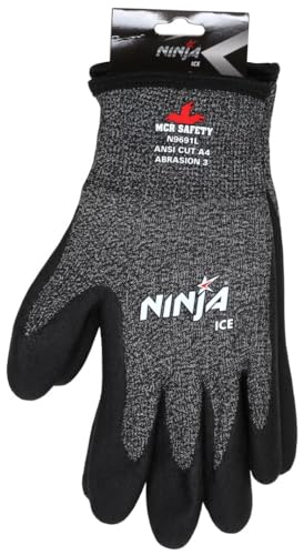 MCR Safety N9691M Ninja Ice Insulated Cut-Resistant Work Gloves, HPT Coated Palm and Fingertips for Wet/Dry Grip, 15-Gauge HyperMax HPPE Shell, 7-Gauge Acrylic Terry Inner Lining, Black, Medium - size: Medium