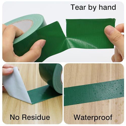 Duct Tape 1 Inch X 44 Yards, 8.5 mil Thickness, Heavy Duty Green Duct Tape, No Residue, Waterproof, Tear by Hand for Repairs, Industrial, Professional Use - color: Green, size: 1 inch X 44 Yards