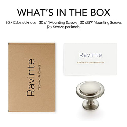 Ravinte 30 Pack Brushed Nickel Cabinet Pulls 1-1/4 inch Kitchen Drawer Pulls Cabinet Door Handles Knobs for Dresser - color: Brushed Nickel