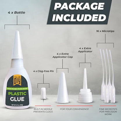 Plastic Glue for Models, Miniatures, Legos, PLA & 3D Printing Repair – Fast Setting Heavy Duty Strong Super Glue for Plastic 20g (4 Pack) - size: 4 Pack