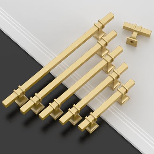 Amerdeco 10 Pack Brushed Gold Cabinet Knobs 1.46 Inch(37mm) Single Hole Cabinet Handles Rectangle Dresser Knobs Drawer Knobs and Pulls for Bathroom Cabinets ZH0067 - color: Brushed Gold, size: 1.46"/37MM Single Hole
