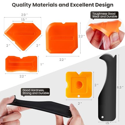 3 in 1 Silicone Caulking Tools（Stainless Steelhead), 12pack, Caulk Remover Tool Kit with Replace Silicone Padsgood Pads and Caulk Finishing Tools, Caulking Tool Kit for Kitchen, Bathroom