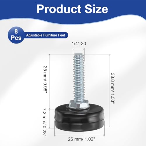 uxcell 1/4"-20 Thread Furniture Feet Levelers, 8Pcs 25mm l Adjustable Furniture Feet Screw in Threaded Leveling Leg Screw on Chair Foot Glides Leveling for Table Chair Black - color: Black, size: 1/4"-20 25mm