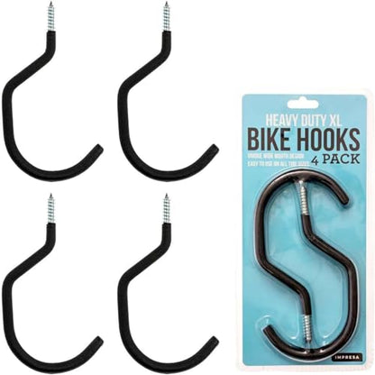 IMPRESA 4-Pack Bike Hooks for Garage Ceiling - 100 Lbs Capacity,7 x 4 in - Galvanized Steel & Non-Marring Finish Heavy Duty Hook - Wall Mount for Ceiling Bike Hangers - Universal Fit Bike Wall Mount