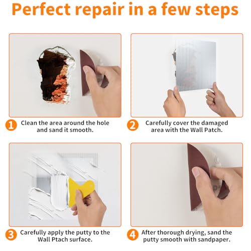 Wall Patch Drywall Repair Kit, 12 x 12 Inch, Self-Adhesive Mesh Patch, Permanently Repairs Damaged Large Walls Hole and Ceilings - size: 12in