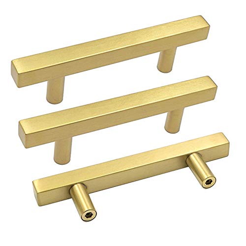 Goldenwarm 25 Pack Gold Cabinet Handles 3-3/4"(96mm) Brushed Brass Cabinet Pulls T Bar Drawer Pulls for Kitchen Cupboard & Drawer Hardware - color: Gold, size: 3-3/4 Inch Hole Center