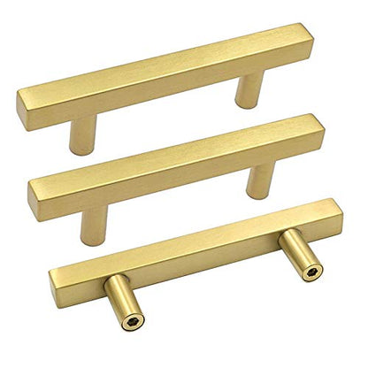 Goldenwarm 25 Pack Gold Cabinet Handles 3-3/4"(96mm) Brushed Brass Cabinet Pulls T Bar Drawer Pulls for Kitchen Cupboard & Drawer Hardware - color: Gold, size: 3-3/4 Inch Hole Center