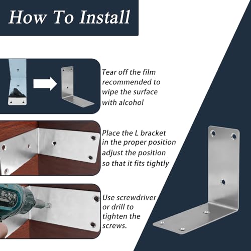 30PCS 304 Stainless Steel Corner Brace for Wood, Heavy Duty Long L Brackets, L Lock Mounting Bracket for Repairing and Reinforcing Wood Cabinets Furniture,（Silver,5X1X1IN - size: 5X1X1IN