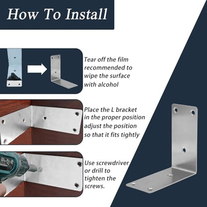 30PCS 304 Stainless Steel Corner Brace for Wood, Heavy Duty Long L Brackets, L Lock Mounting Bracket for Repairing and Reinforcing Wood Cabinets Furniture,（Silver,5X1X1IN - size: 5X1X1IN