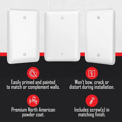 TayMac WMW-B 1-Gang White Smooth Metal Maxi Blank Wall Plate WMW-B, Outlet Cover Wall Plate with Screws, Electrical Outlet Cover Plate for 1 Device - style: White Smooth